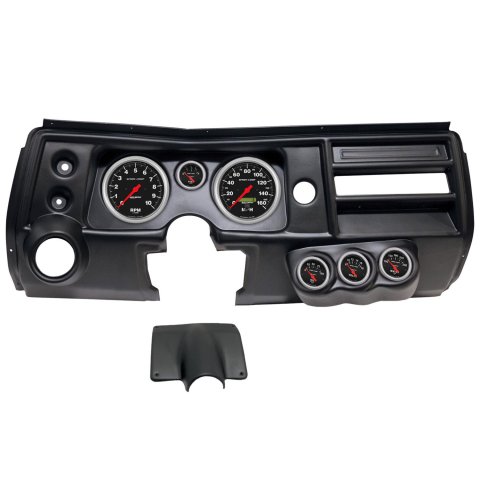 AutoMeter Sport-Comp Instrument Clusters for 1968 CHEVELLE, EL CAMINO - 2904-11 Gauge Kit, Sport-Comp, Analog, Black Face, Speedo, Tach, Oil, Water, Volt, Fuel, White Numbers, Red Pointers, Black Panel, Chevy, With Vent, Kit