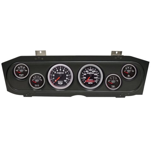 AutoMeter Sport-Comp II Instrument Clusters for 1969-1970 COUGAR - 2913-12 Gauge Kit, II, Analog, Black Face, Speedo, Tach, Oil, Water, Volt, Fuel, White Numbers, Red Pointers, Black Panel, Mercury, Kit