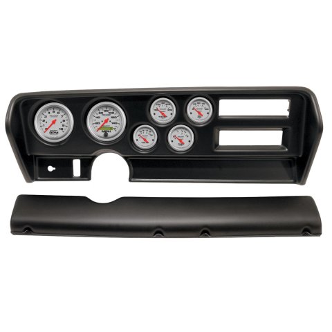 AutoMeter Ultra-Lite Instrument Clusters for 1970-1972 GTO, LEMANS - 2915-13 Gauge Kit, Ultra-Lite, Analog, Silver Face, Speedo, Tach, Oil, Water, Volt, Fuel, Black Numbers, Red Pointers, Black Panel, Pontiac, With A/C, Kit
