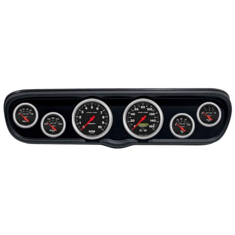 AutoMeter Sport-Comp Instrument Clusters for 1966 MUSTANG - 2110-11 Gauge Kit, Sport-Comp, Analog, Black Face, Speedometer, Tach, Oil, Water, Volts, Fuel, White Numbers, Red Pointers, Black Panel, Ford, Kit