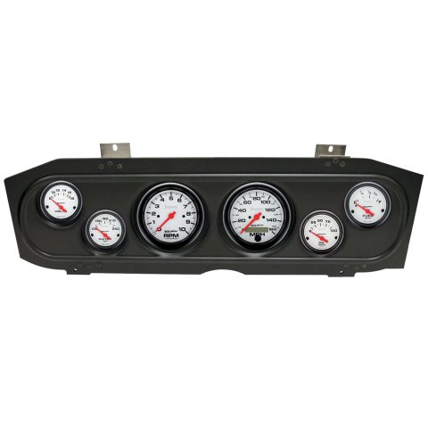 AutoMeter Phantom Instrument Clusters for 1969-1970 COUGAR - 2913-09 Gauge Kit, Phantom, Analog, White Face, Speedo, Tach, Oil, Water, Volt, Fuel, Black Numbers, Red Pointers, Black Panel, Mercury, Kit