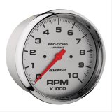 AutoMeter Pro-Comp Marine Tachometer Gauges 200801-35 Gauge, Marine, Tachometer, 5 in., 0-10,000 rpm, Full Sweep, Silver Face, Red Pointer, Chrome Bezel, Electrical, Each thumbnail 3