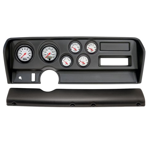 AutoMeter Phantom Instrument Clusters for 1970-1972 GTO, LEMANS - 2914-09 Gauge Kit, Phantom, Analog, White Face, Speedo, Tach, Oil, Water, Volt, Fuel, Black Numbers, Red Pointers, Black Panel, Pontiac, No A/C, Kit