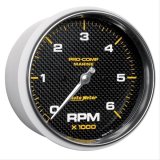 AutoMeter Pro-Comp Marine Tachometer Gauges 200750-40 Gauge, Marine, Tachometer, 5 in., 0-6,000 rpm, Full Sweep, Carbon Fiber Face, Silver Pointer, Silver Bezel, Electrical, Each thumbnail 1