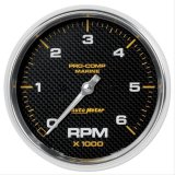 AutoMeter Pro-Comp Marine Tachometer Gauges 200750-40 Gauge, Marine, Tachometer, 5 in., 0-6,000 rpm, Full Sweep, Carbon Fiber Face, Silver Pointer, Silver Bezel, Electrical, Each thumbnail 2