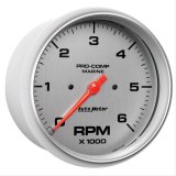 AutoMeter Pro-Comp Marine Tachometer Gauges 200750-33 Gauge, Marine, Tachometer, 5 in., 0-6,000 rpm, Full Sweep, Silver Face, Red Pointer, Silver Bezel, Electrical, Each thumbnail 1