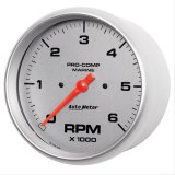 AutoMeter Pro-Comp Marine Tachometer Gauges 200750-33 Gauge, Marine, Tachometer, 5 in., 0-6,000 rpm, Full Sweep, Silver Face, Red Pointer, Silver Bezel, Electrical, Each thumbnail 3