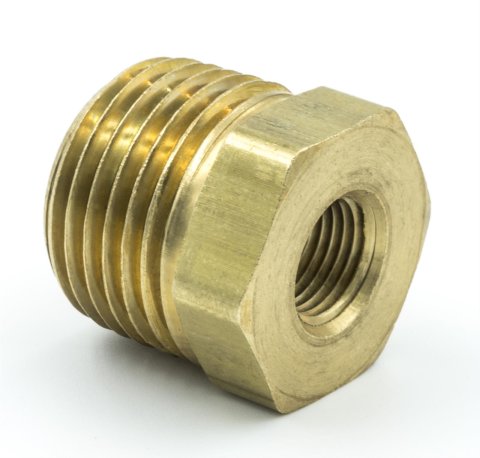 AutoMeter Reducers 2285 Fitting, Reducer, NPT to NPT, Straight, Brass, Natural, 1/2 in. NPT, 1/8 in. NPT, Each