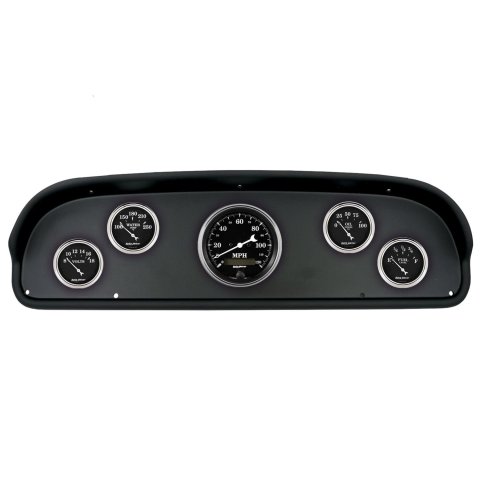 AutoMeter Old Tyme Black Series Instrument Clusters for 1957-1960 F-100, F-250, F-350 - 2100-07 Gauge Kit, Black, Analog, Speedometer, Oil, Water, Volts, Fuel, White Numbers and Pointers, Panel, Ford, F100, Kit