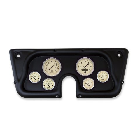 AutoMeter Antique Beige Instrument Clusters 2142-02 Gauge Kit, Beige, Analog, Speedometer, Tach, Oil, Water, Volt, Fuel, Black Numbers and Pointers, Black Panel, Chevy, Kit