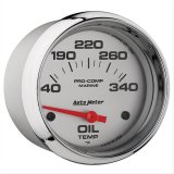 AutoMeter Pro-Comp Marine Analog Gauges 200765-35 Gauge, Marine, Oil Tempurature, 2 5/8 in., 140-340 degrees F, Short Sweep, Silver Face, Red Pointer, Chrome Bezel, Electrical, Each thumbnail 3