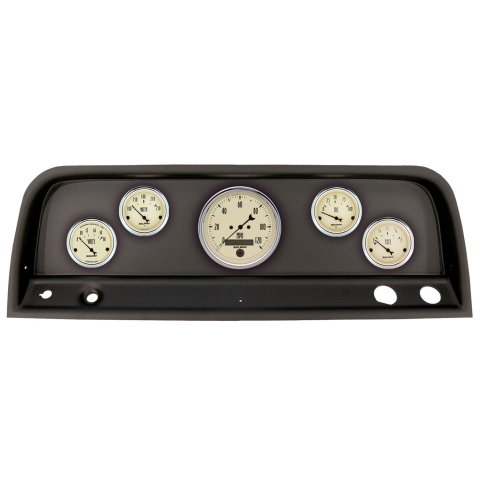 AutoMeter Antique Beige Instrument Clusters 2109-02 Gauge Kit, Series, Analog, Speedometer, Oil, Water, Volts, Fuel, Black Numbers and Pointers, Black Panel, Chevy, Kit