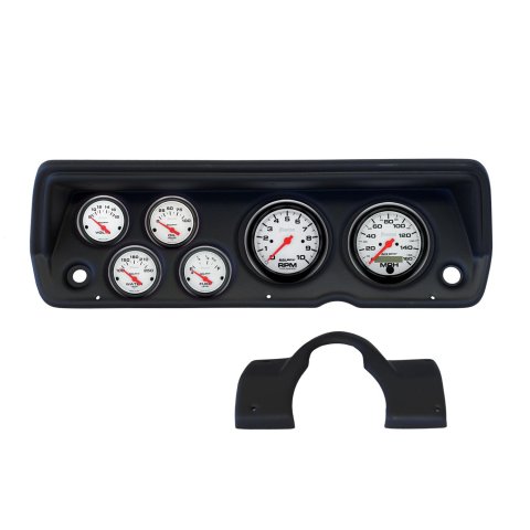 AutoMeter Phantom Instrument Clusters 2141-09 Gauge Kit, Phantom, Analog, White Face, Speedo, Tach, Oil, Water, Volt, Fuel, Black Numbers, Red Pointers, Black Panel, Dodge, Plymouth, Kit thumbnail 1