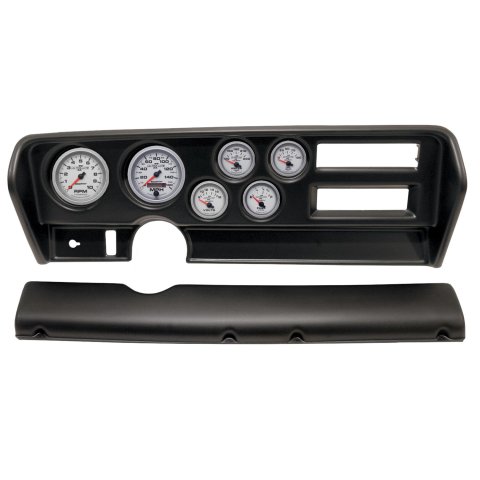 AutoMeter Ultra-Lite II Instrument Clusters for 1970-1972 GTO, LEMANS - 2915-14 Gauge Kit, II, Analog, Silver Face, Speedo, Tach, Oil, Water, Volt, Fuel, Black Numbers, Red Pointers, Black Panel, Pontiac, With A/C, Kit