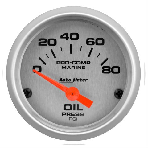 AutoMeter Pro-Comp Marine Analog Gauges 200744-33 Gauges, Gauges, Oil Pressure, 0-80 psi, 2 1/16 in. Diameter, Silver Face and Bezel, Black Numbers, Electrical, Each