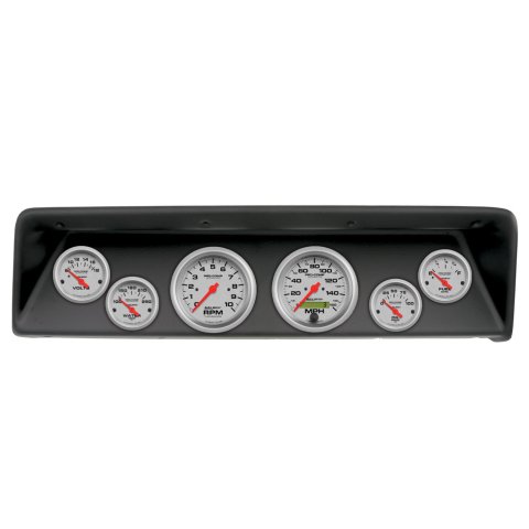 AutoMeter Ultra-Lite Instrument Clusters for 1966-1967 CHEVY II - 2112-13 Gauge Kit, Ultra-Lite, Analog, Silver Face, Speedometer, Tach, Oil, Water, Volts, Fuel, Black Numbers, Red Pointers, Black Panel, Chevy, Kit