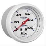 AutoMeter Pro-Comp Marine Analog Gauges 200777 Gauge, Marine, Oil Pressure, 2 5/8 in., 0-100 psi, Full Sweep, White Face, Red Pointer, White Bezel, Mechanical, Each thumbnail 2