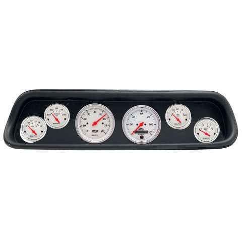 AutoMeter Arctic White Instrument Clusters for 1964-1965 MUSTANG - 2107-03 Gauge Kit, Series, Analog, Speedometer, Tach, Oil, Water, Volts, Fuel, Black Numbers, Red Pointers, Black Panel, Ford, Kit