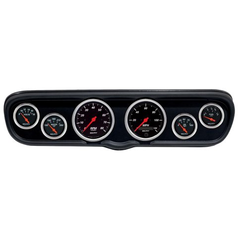 AutoMeter Designer Black Instrument Clusters for 1966 MUSTANG - 2110-06 Gauge Kit, Black, Analog, Speedometer, Tach, Oil, Water, Volts, Fuel, White Numbers, Red Pointers, Panel, Ford, Kit