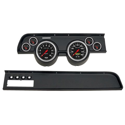 AutoMeter Sport-Comp Instrument Clusters for 1967-1968 COUGAR - 2115-11 Gauge Kit, Sport-Comp, Analog, Black Face, Speedo, Tach, Oil, Water, Volts, Fuel, White Numbers, Red Pointers, Black Panel, Mercury, With A/C, Kit