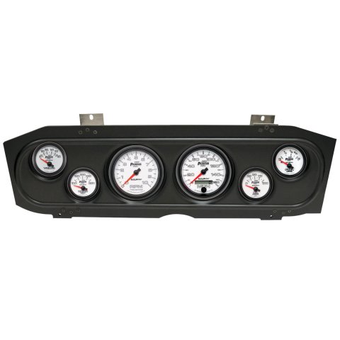 AutoMeter Phantom II Instrument Clusters for 1969-1970 COUGAR - 2913-10 Gauge Kit, II, Analog, White Face, Speedo, Tach, Oil, Water, Volt, Fuel, Silver Numbers, Red Pointers, Black Panel, Mercury, Kit