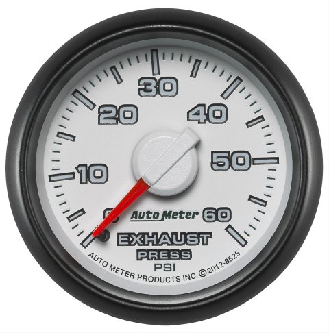 AutoMeter Factory Match Analog Gauges 8525 Gauge, Match, Exhaust Back Pressure, 0-60 psi, 2 1/16 in., White Face, Analog, Mechanical, Each