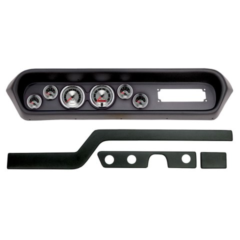 AutoMeter American Muscle Instrument Clusters for 1964-1965 GTO, LEMANS - 2108-01 Gauge Kit, Muscle, Analog, Silver Face, Speedo, Tach, Oil, Water, Volts, Fuel, White Numbers, Red Pointers, Black Panel, Pontiac, Kit