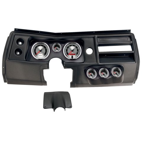 AutoMeter American Muscle Instrument Clusters for 1968 CHEVELLE, EL CAMINO - 2903-01 Gauge Kit, Muscle, Analog, Silver Face, Speedo, Tach, Oil, Water, Volt, Fuel, White Numbers, Red Pointers, Black Panel, Chevy, No Vent, Kit