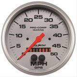 AutoMeter Pro-Comp Marine GPS Speedometers 200644-33 Gauge, Marine, Speedometer, 5 in., 0-50 mph, Full Sweep, Silver Face, Red Pointer, Silver Bezel, Electrical, GPS, Each thumbnail 1