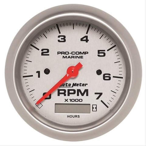 AutoMeter Pro-Comp Marine Tachometer Gauges 200890-33 Gauge, Analog, 0-7,000 rpm, 3 3/8 in. Diameter, Silver Face, Full Sweep, Electrical, with Hour Meter, Each