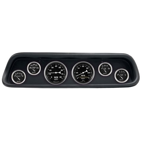 AutoMeter Old Tyme Black Series Instrument Clusters for 1964-1965 MUSTANG - 2107-07 Gauge Kit, Black, Analog, Speedometer, Tach, Oil, Water, Volts, Fuel, White Numbers and Pointers, Panel, Ford, Kit