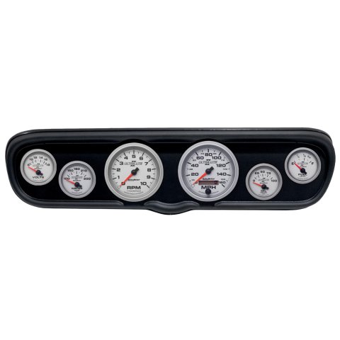 AutoMeter Ultra-Lite II Instrument Clusters for 1966 MUSTANG - 2110-14 Gauge Kit, II, Analog, Silver Face, Speedometer, Tach, Oil, Water, Volts, Fuel, Black Numbers, Red Pointers, Black Panel, Ford, Kit