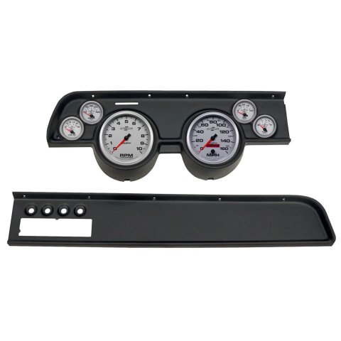 AutoMeter Ultra-Lite II Instrument Clusters for 1967-1968 COUGAR - 2115-14 Gauge Kit, II, Analog, Silver Face, Speedo, Tach, Oil, Water, Volts, Fuel, Black Numbers, Red Pointers, Black Panel, Mercury, With A/C, Kit