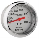 AutoMeter Pro-Comp Mechanical Speedometers 200753-35 Gauge, Marine, Speedometer, 3 3/8 in., 0-80 mph, Full Sweep, Silver Face, Red Pointer, Chrome Bezel, Mechanical, Each thumbnail 2