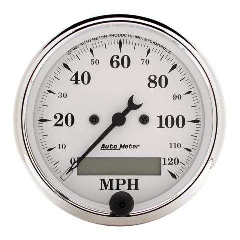 AutoMeter Old Tyme White Series Instrument Clusters for 1962-1965 CHEVY II - 7044-OTW Cluster, White, Analog, Speedometer, Oil Pressure, Water Temperature, Fuel Level, Voltmeter, Polished Gauge Panel, Chevy, Kit