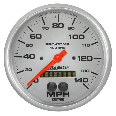 AutoMeter Pro-Comp Marine GPS Speedometers 200647-33 Gauge, Marine, Speedometer, 5 in., 0-140 mph, Full Sweep, Silver Face, Red Pointer, Silver Bezel, Electrical, GPS, Each