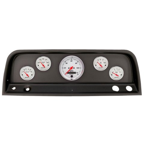 AutoMeter Arctic White Instrument Clusters 2109-03 Gauge Kit, Series, Analog, Speedometer, Oil, Water, Volts, Fuel, Black Numbers, Red Pointers, Black Panel, Chevy, Kit
