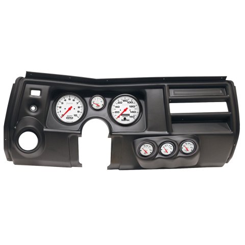 AutoMeter Phantom Instrument Clusters for 1969 CHEVELLE, EL CAMINO - 2911-09 Gauge Kit, Phantom, Analog, White Face, Speedo, Tach, Oil, Water, Volt, Fuel, Black Numbers, Red Pointers, Black Panel, Chevy, Vent, Kit