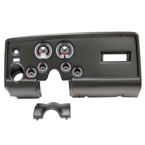 AutoMeter American Muscle Instrument Clusters for 1969 FIREBIRD - 2912-01 Gauge Kit, Muscle, Analog, Silver Face, Speedo, Tach, Oil, Water, Volt, Fuel, White Numbers, Red Pointers, Black Panel, Pontiac, Kit