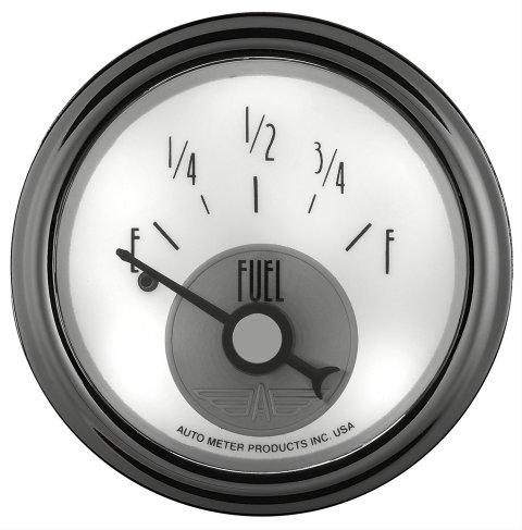 AutoMeter Prestige Analog Gauges 2018 Gauge, Prestige, Fuel Level, 2 1/16 in., 240 ohms/33 ohms, Short Sweep, White Face, Black Pointer, Chrome Bezel, Electrical, Each