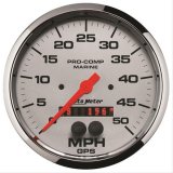 AutoMeter Pro-Comp Marine GPS Speedometers 200644-35 Gauge, Marine, Speedometer, 5 in., 0-50 mph, Full Sweep, Silver Face, Red Pointer, Chrome Bezel, Electrical, GPS, Each thumbnail 1