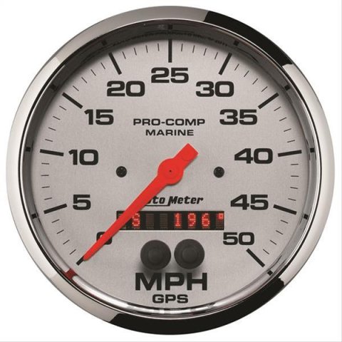 AutoMeter Pro-Comp Marine GPS Speedometers 200644-35 Gauge, Marine, Speedometer, 5 in., 0-50 mph, Full Sweep, Silver Face, Red Pointer, Chrome Bezel, Electrical, GPS, Each