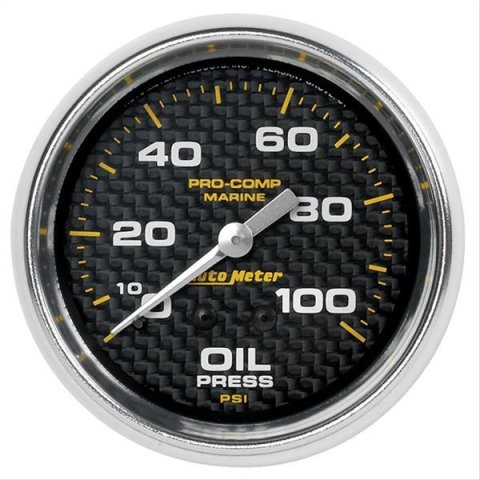 AutoMeter Pro-Comp Marine Carbon Fiber Analog Gauges 200777-40 Gauges, Analog, Oil Pressure, 0-100 psi, 2 5/8 in., Face, Silver Bezel, Mechanical, Each