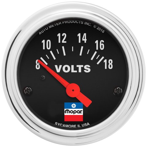 AutoMeter Mopar Classic Analog Gauges 880788 Gauge, Voltmeter, 8-18 V, 2 1/16 in., Analog, Electrical, Black Face, Each