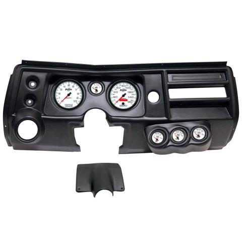 AutoMeter Phantom II Instrument Clusters for 1968 CHEVELLE, EL CAMINO - 2904-10 Gauge Kit, II, Analog, White Face, Speedo, Tach, Oil, Water, Volt, Fuel, Silver Numbers, Red Pointers, Black Panel, Chevy, With Vent, Kit