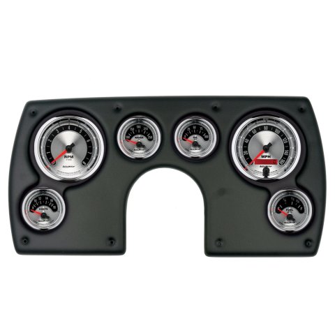 AutoMeter American Muscle Instrument Clusters for 1982-1989 CAMARO - 2921-01 Gauge Kit, Muscle, Analog, Silver Face, Speedo, Tach, Oil, Water, Volt, Fuel, White Numbers, Red Pointers, Black Panel, Chevy, Kit