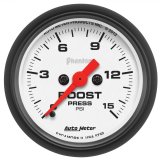 AutoMeter Phantom Analog Gauges 5750 Gauge, Phantom, Boost Pressure, 2 1/16 in., 0-15 psi, Full Sweep, White Face, Red Pointer, Black Bezel, Electrical, Each thumbnail 1