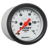 AutoMeter Phantom Analog Gauges 5750 Gauge, Phantom, Boost Pressure, 2 1/16 in., 0-15 psi, Full Sweep, White Face, Red Pointer, Black Bezel, Electrical, Each thumbnail 2