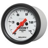 AutoMeter Phantom Analog Gauges 5750 Gauge, Phantom, Boost Pressure, 2 1/16 in., 0-15 psi, Full Sweep, White Face, Red Pointer, Black Bezel, Electrical, Each thumbnail 3