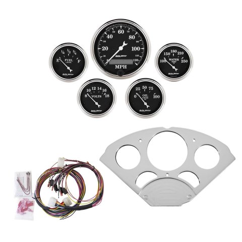 AutoMeter Old Tyme Black Series Instrument Clusters 7033-OTB Cluster, Series, Analog, Speedometer, Oil Pressure, Water Temperature, Fuel Level, Face, Polished Panel, Chevy, Kit thumbnail 3